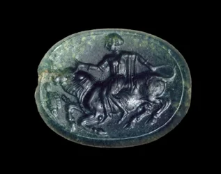 Scarabee met afbeelding van Europa en de stier, Grieks uit Cyprus, late archaïsche periode (jade)